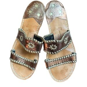 Stephen Bonanno Palm Beach Leather Handcrafted Gold Metallic Sandals Sz 8